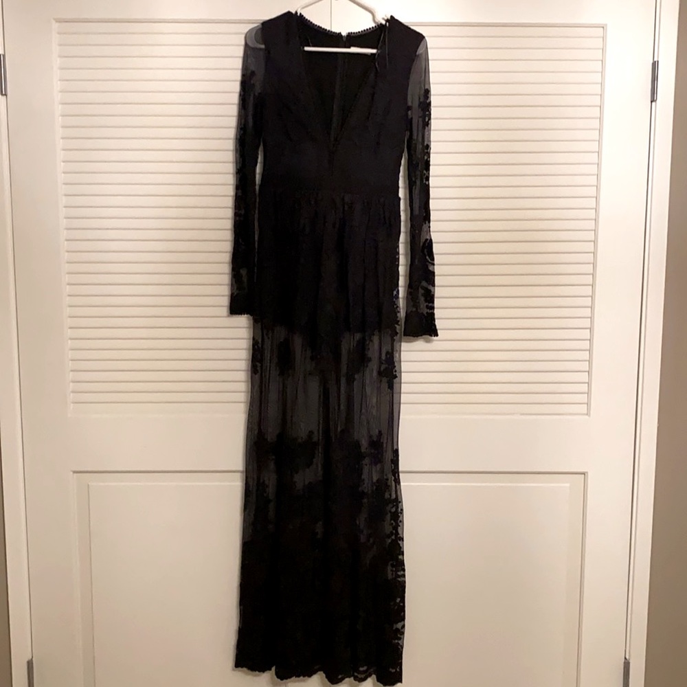 Never worn, black lace romper with maxi dress